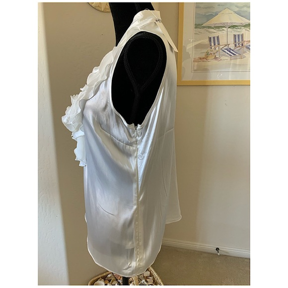 NWT New York & Company Ruffle V-Neck Satiny Top 10 - Picture 5 of 8